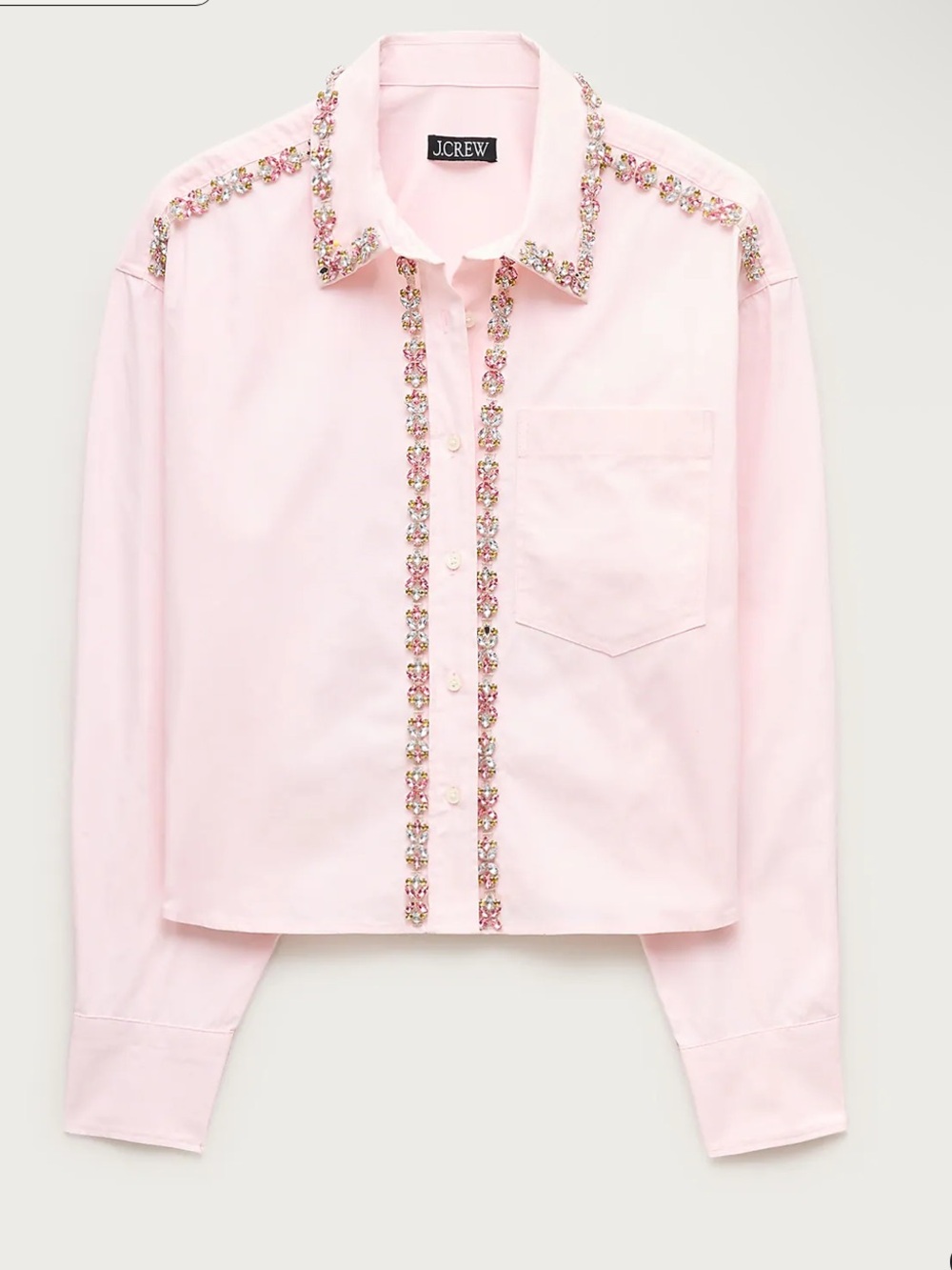 JCrew Étienne cropped button-up shirt in embellished cotton poplin NEW medium - Picture 4 of 12